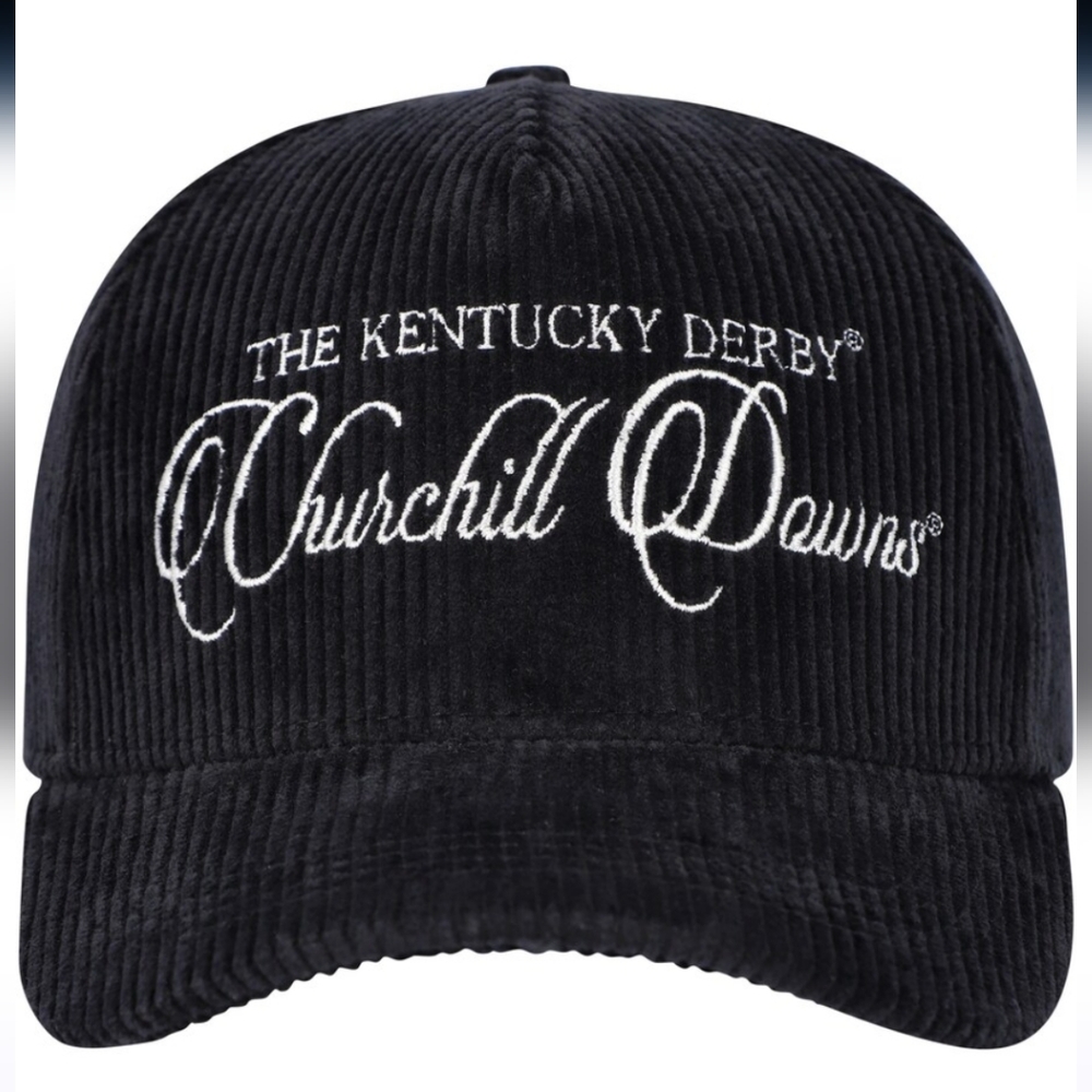 NWT HOMME FEMME BLACK KENTUCKY DERBY CHURCHILL DOWNS CORDUROY CAP